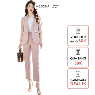 Bộ Vest Nữ Công Sở Dài Tay Chất Liệu Vải Cao Cấp Form Dáng Chuẩn NGỌC HÀ Design L-BQ013