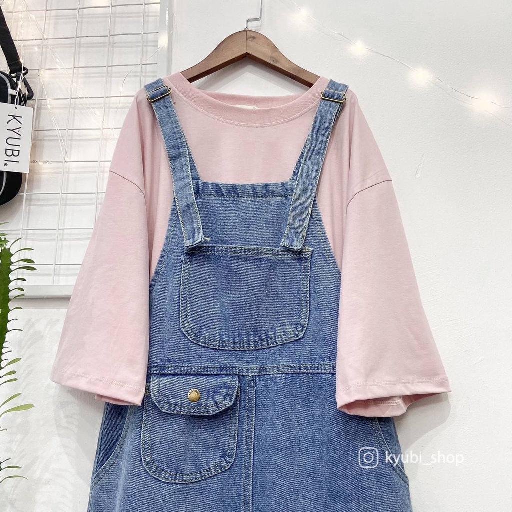 Yếm Váy Jean Dài Ulzzang 2 dây có túi trước [Có Set ]  - Set Váy Yếm Kyubi POMI VYJ01