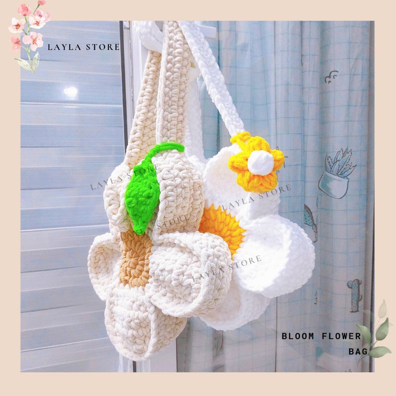 Túi len bông hoa cúc Bloom Flower Bag nhiều màu - Túi xách len handmade hot trend Layla Store