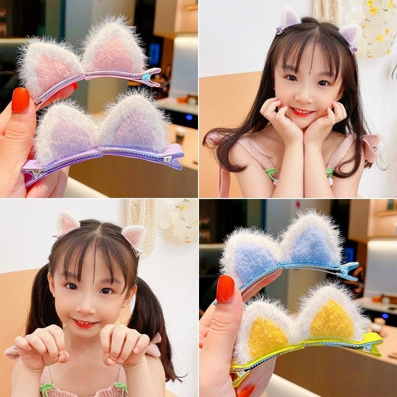 Sét 2 kẹp tóc tai thỏ bằng lông dễ thương dành cho nữ