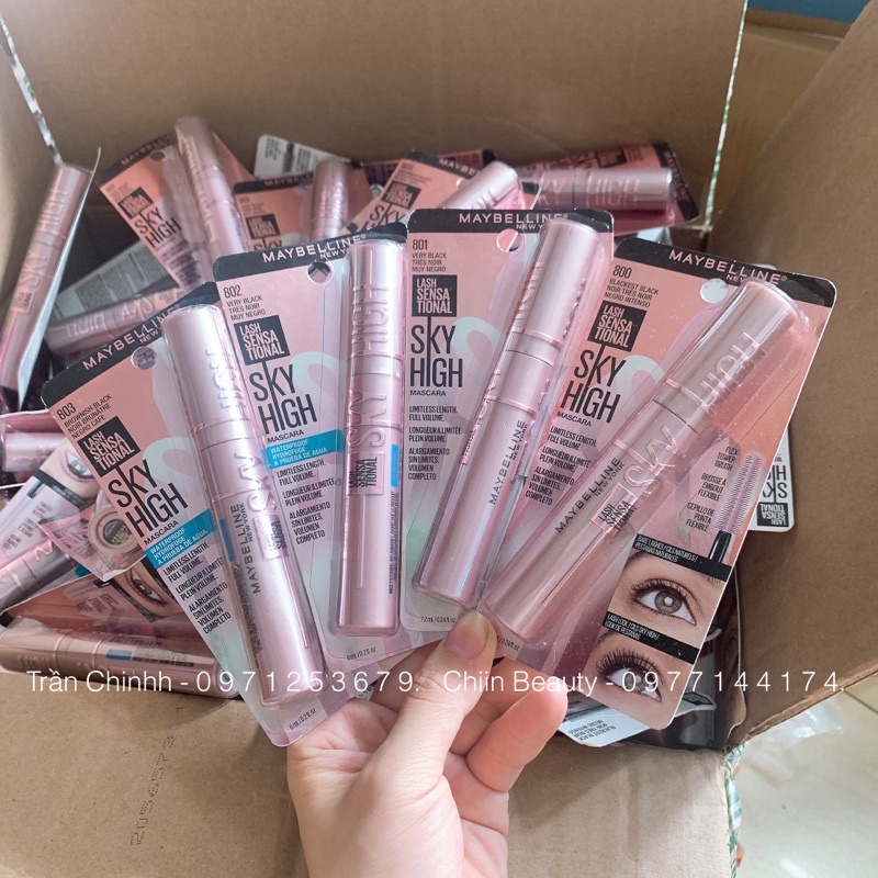 Có sẵn - Chuốt mi Maybelline Lash Sensational Sky High Mascara nâu và đen siêu cong, dày và dài mi