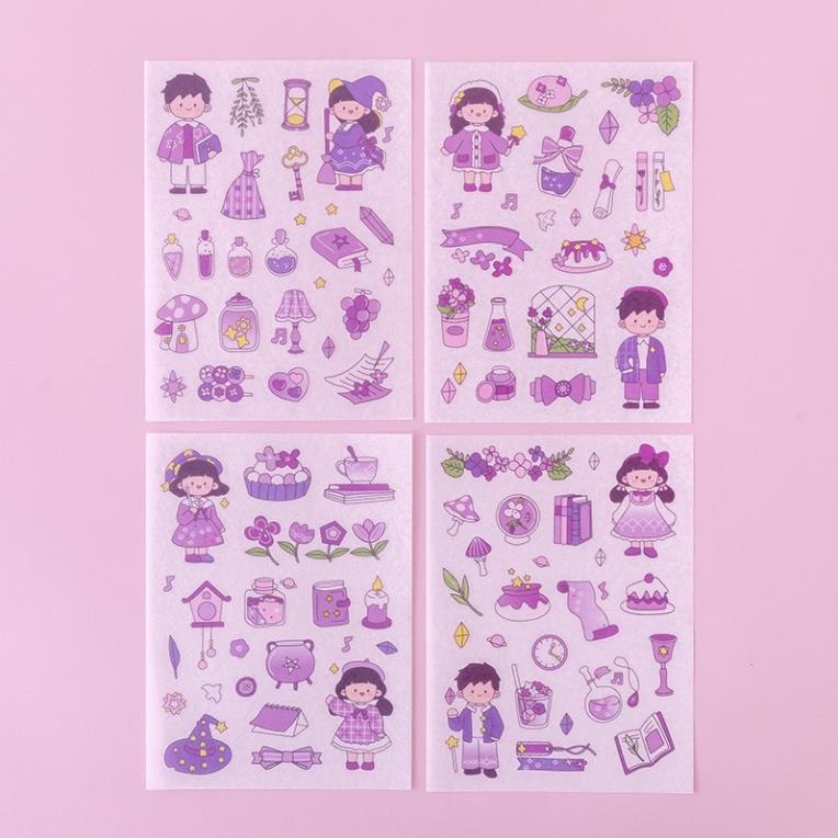 Set 4 Sticker hoạt hình cute dễ thương 🌏FREE SHIP🌎 hình dán cute 4 miếng sticker trang trí sổ đáng yêu