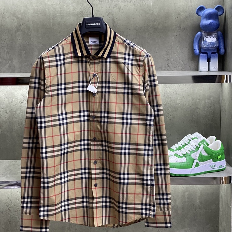 Áo sơ mi Burberry Original sọc phối cổ nỉ viền vàng LA on web [ Luxury Shop ]