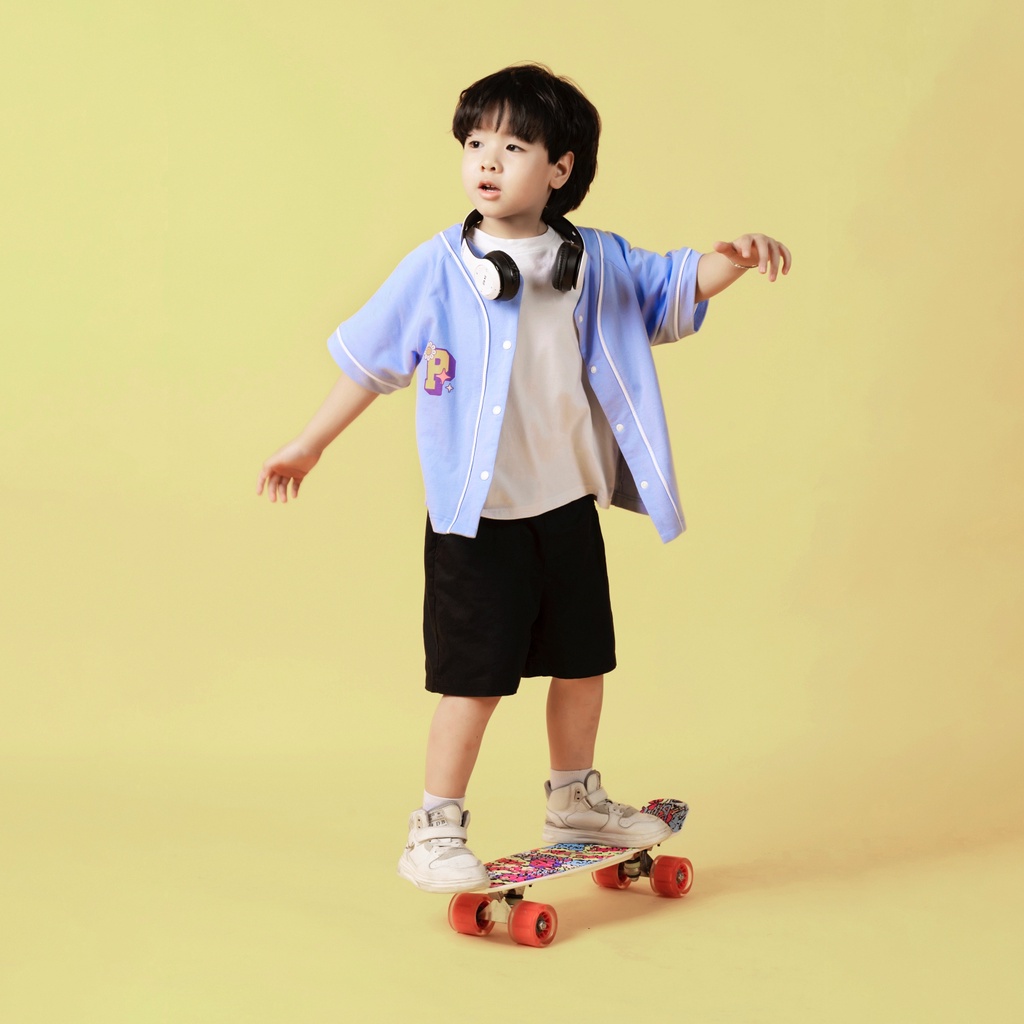 Quần áo trẻ em, Áo sơ mi bóng chày Pumpkid cho bé trai và bé gái cộc tay chất cotton