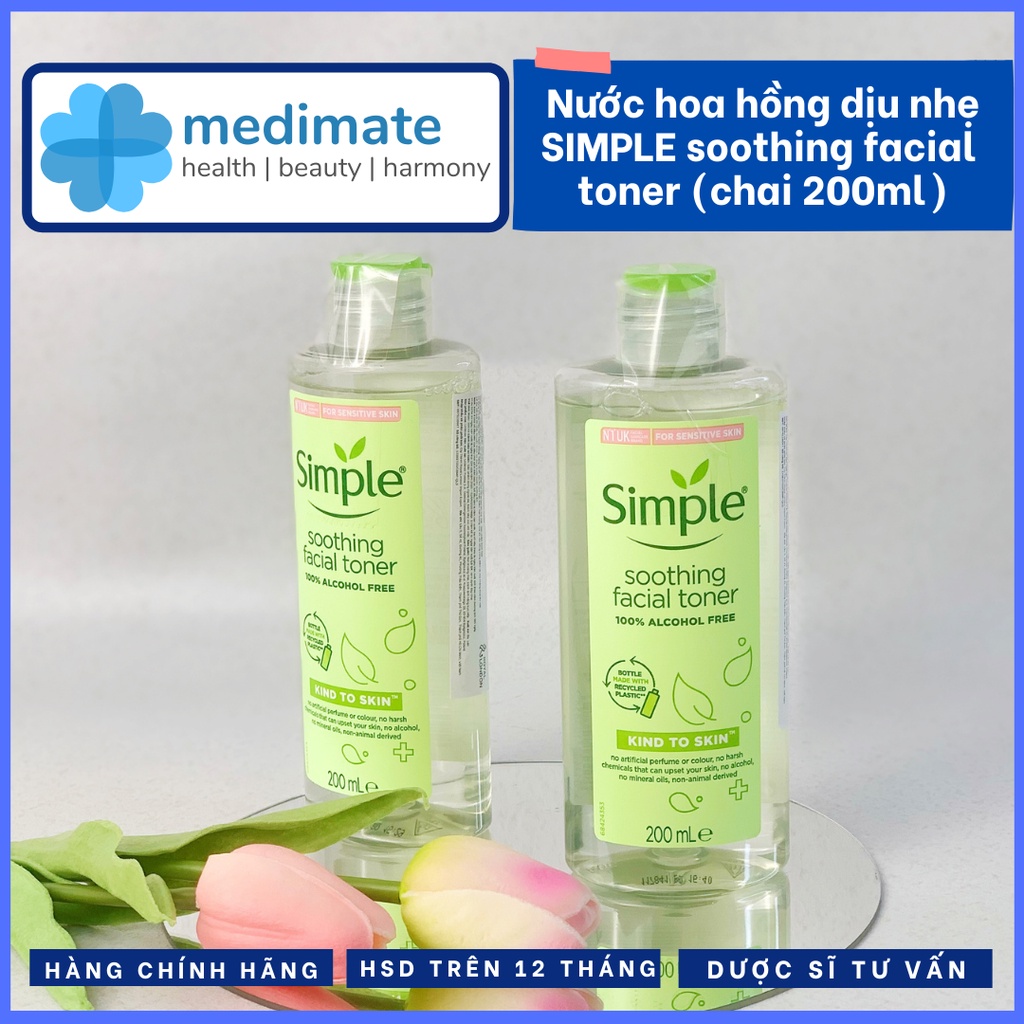 Nước hoa hồng Simple soothing facial toner làm dịu, cấp ẩm cho da nhạy cảm 200ml