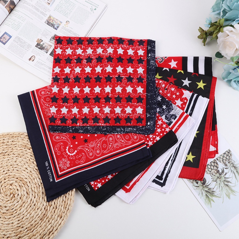 Khăn Choàng Cổ Bandana Bằng Cotton In Họa Tiết Sọc Ngôi Sao Hình Vuông Có Túi Kèm Băng Đô Thể Thao
