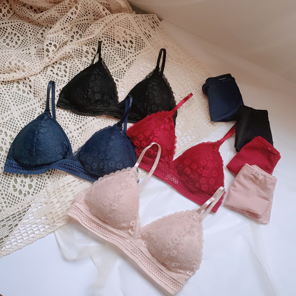 Bộ đồ lót ren không gọng (kèm mút mỏng) cao cấp sexy hoa mai | BigBuy360 - bigbuy360.vn