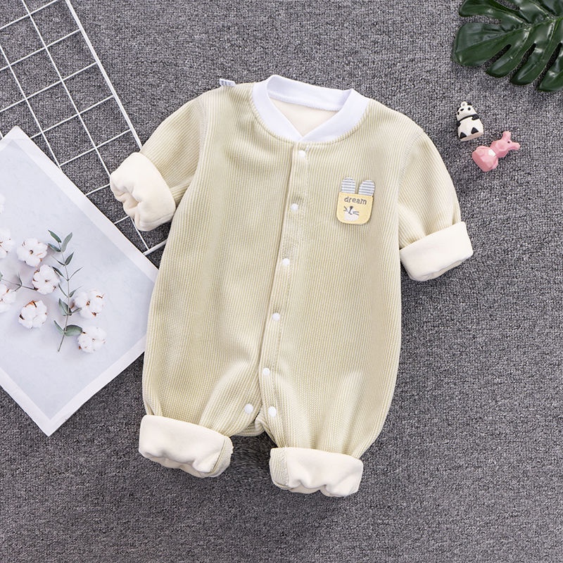 Bộ Áo Liền Quần Phối Lông Dễ Thương Thời Trang Thu Đông Cho Bé Sơ Sinh