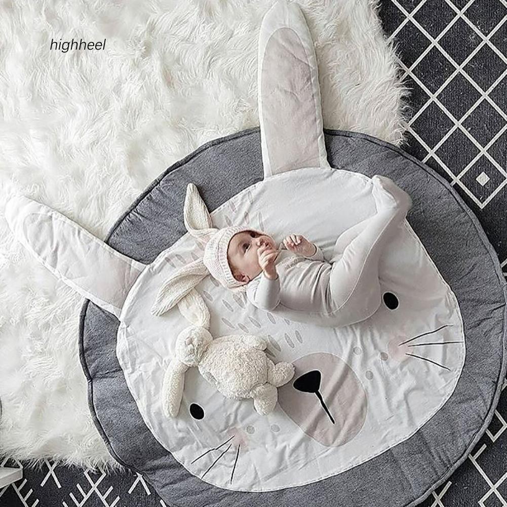 Thảm tròn hình thú dễ thương đường kính 95cm bằng vải cotton cho bé tập bò