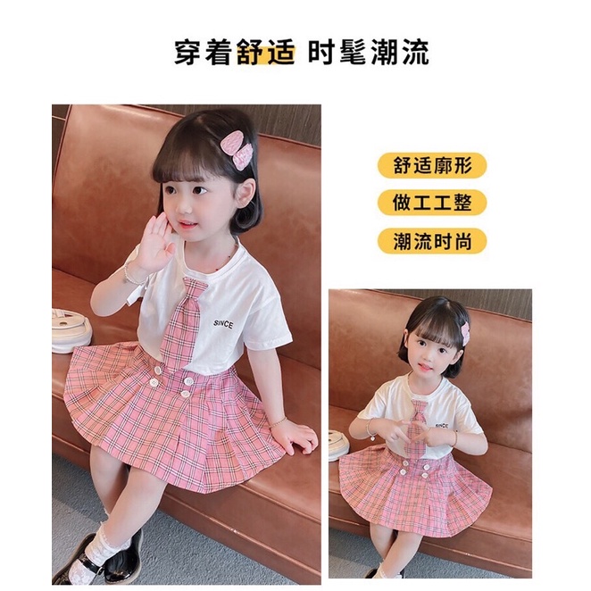 Set bé gái,set bộ kẻ áo phông chân váy xoè kẻ cực xinh cho bé gái D001