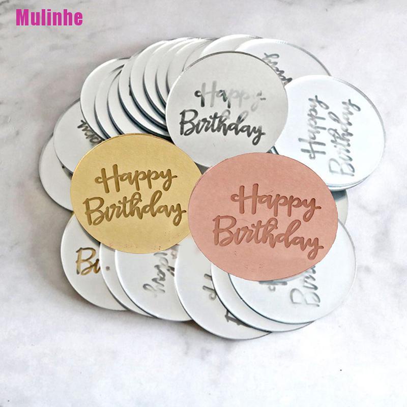 Bộ 10 Topper Cắm Bánh Kem Chữ Happy Birthday Bằng Acrylic Hình Tròn Màu Vàng Hồng