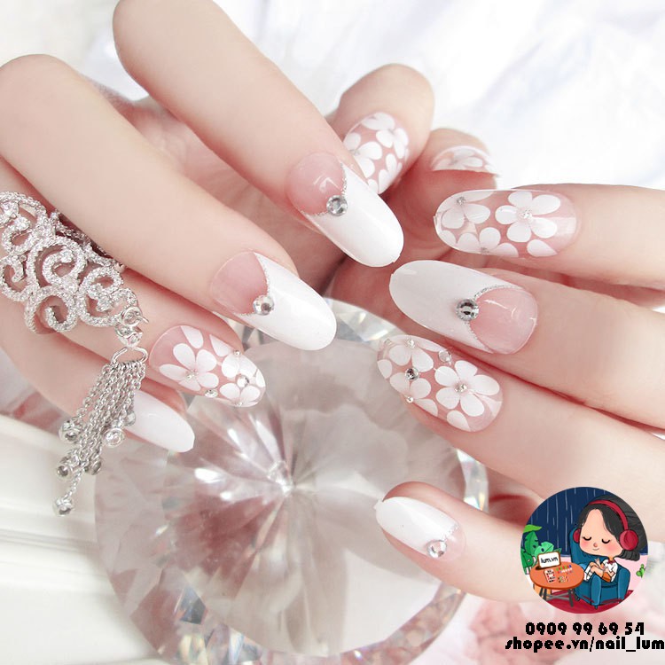 Móng Giả - Nail Dài Vẽ Hoa [Sẵn Keo - Đóng Hộp 24 Móng Đủ Size]