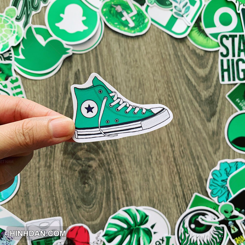 Sticker Xanh Lá - Green CHỐNG NƯỚC dễ thương chống nước dán nón bảo hiểm, vali, laptop, đàn guitar