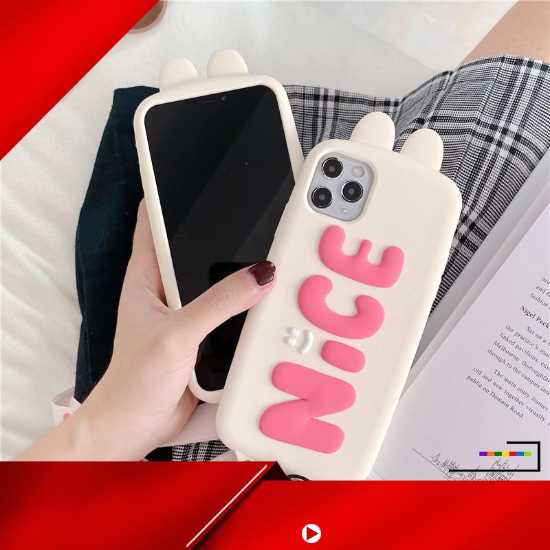 Ốp điện thoại silicon tai thỏ có dây cho iPhone 11 Pro Max / iPhone12 / iPhone X / iPhone 7 Plus / iPhone 8