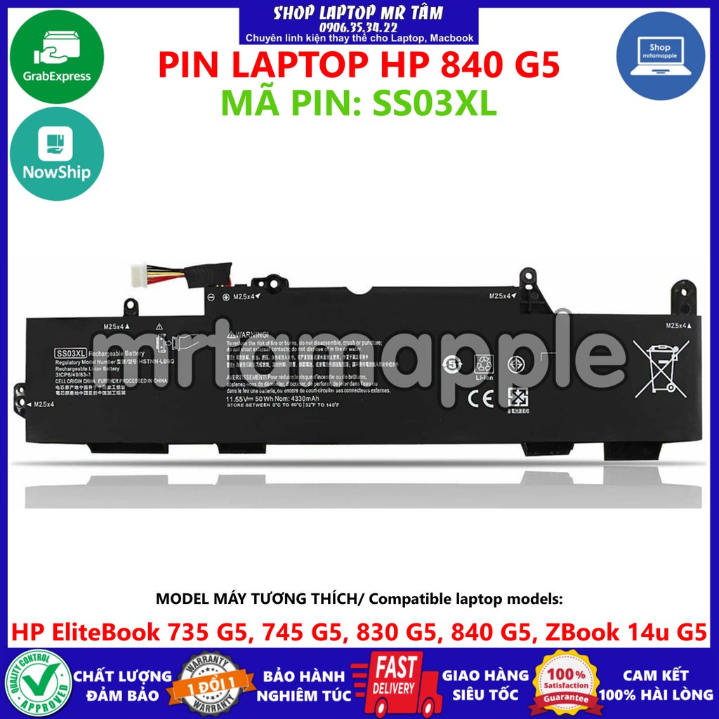 (BATTERY) PIN LAPTOP HP 840 G5 SS03XL (ZIN) (3 CELL) dùng cho EliteBook 735 G5, 745 G5, 830 G5, 840 G5, ZBook 14u G5