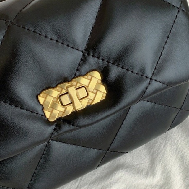 Faya - Túi xách chần ô khóa xoay da mềm sang trọng T1140