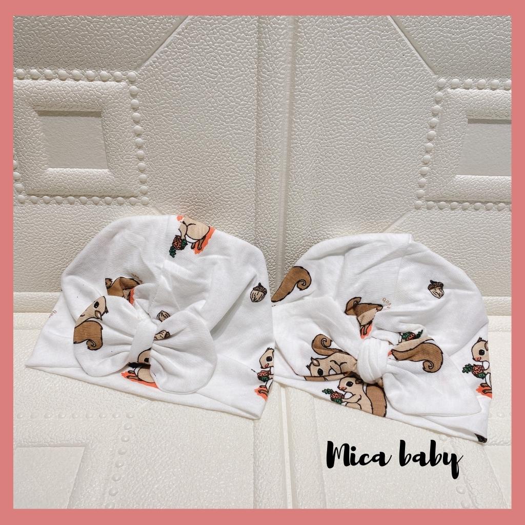 Mũ turban màu trắng họa tiết sóc nâu đáng yêu cho bé Mica Baby MTB99