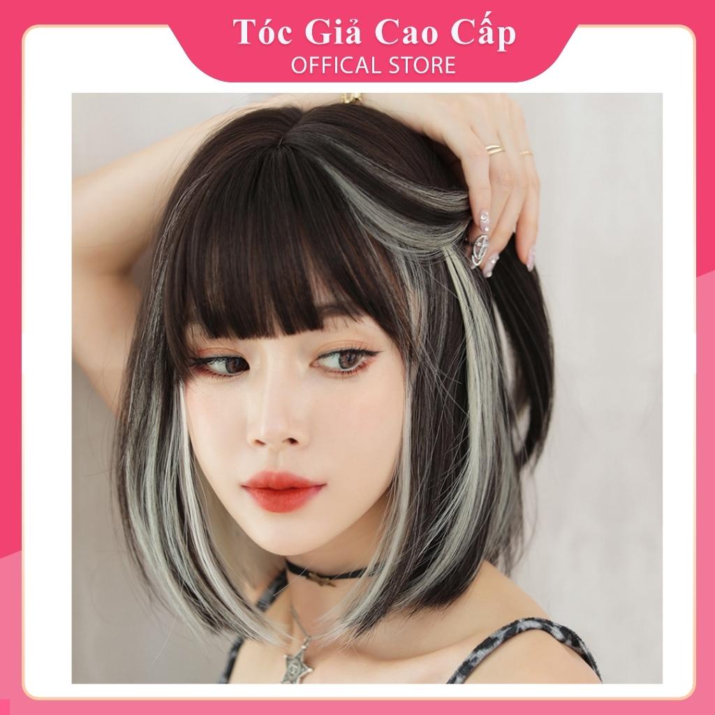 Tóc giả nữ nguyên đầu ngắn phối line xám mẫu mới , tăng kèm lưới trùm T334F