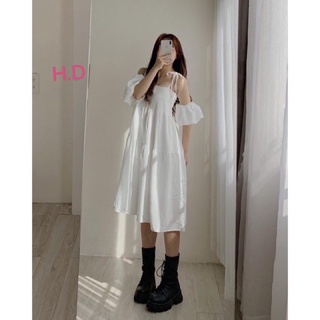 Đầm 2 Dây babydoll hàn quốc hở vai siêu đẹp