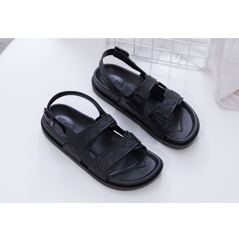 [HCM] Sandal Nữ Đế Bằng 2 Quai Dán Chất Liệu Cao Su Chống Nước