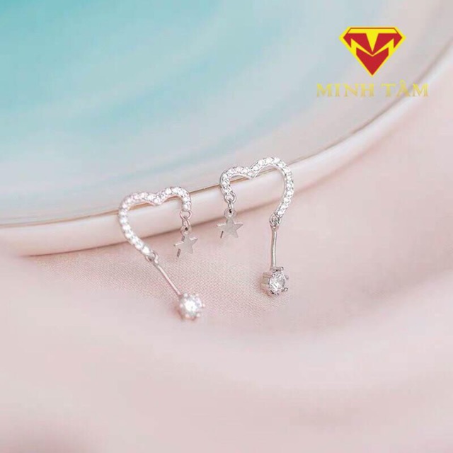 BÔNG TAI TRÁI TIM ĐÁ RƠI BẠC TA CAO CẤP-Minh Tâm Jewelry