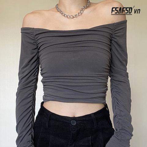 Áo Dệt Kim Lệch Vai Dáng Ôm Nhiều Màu Thời Trang 2022 Quyến Rũ Cho Nữ