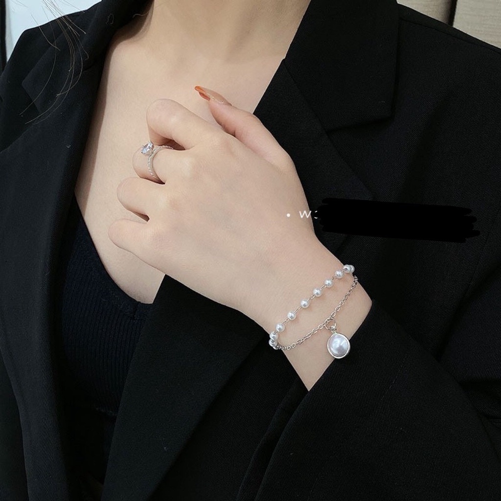 Vòng tay đính hạt ngọc nhân tạo 2 lớp sang trọng