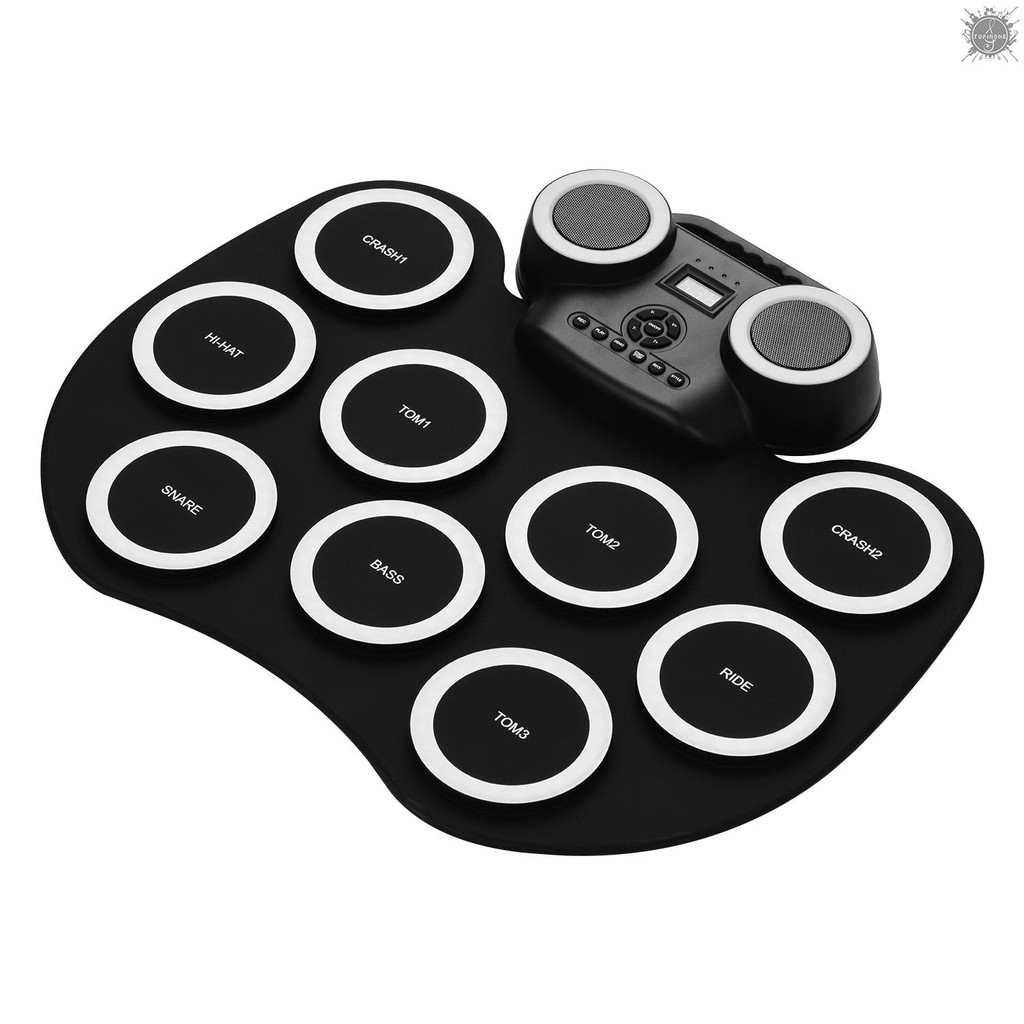 T&P Portable Roll-up Electronic Drum Pad Silicon Digital Drum with Built-in Speakers Foot Pedals Headphone Monitoring Built-in Battery