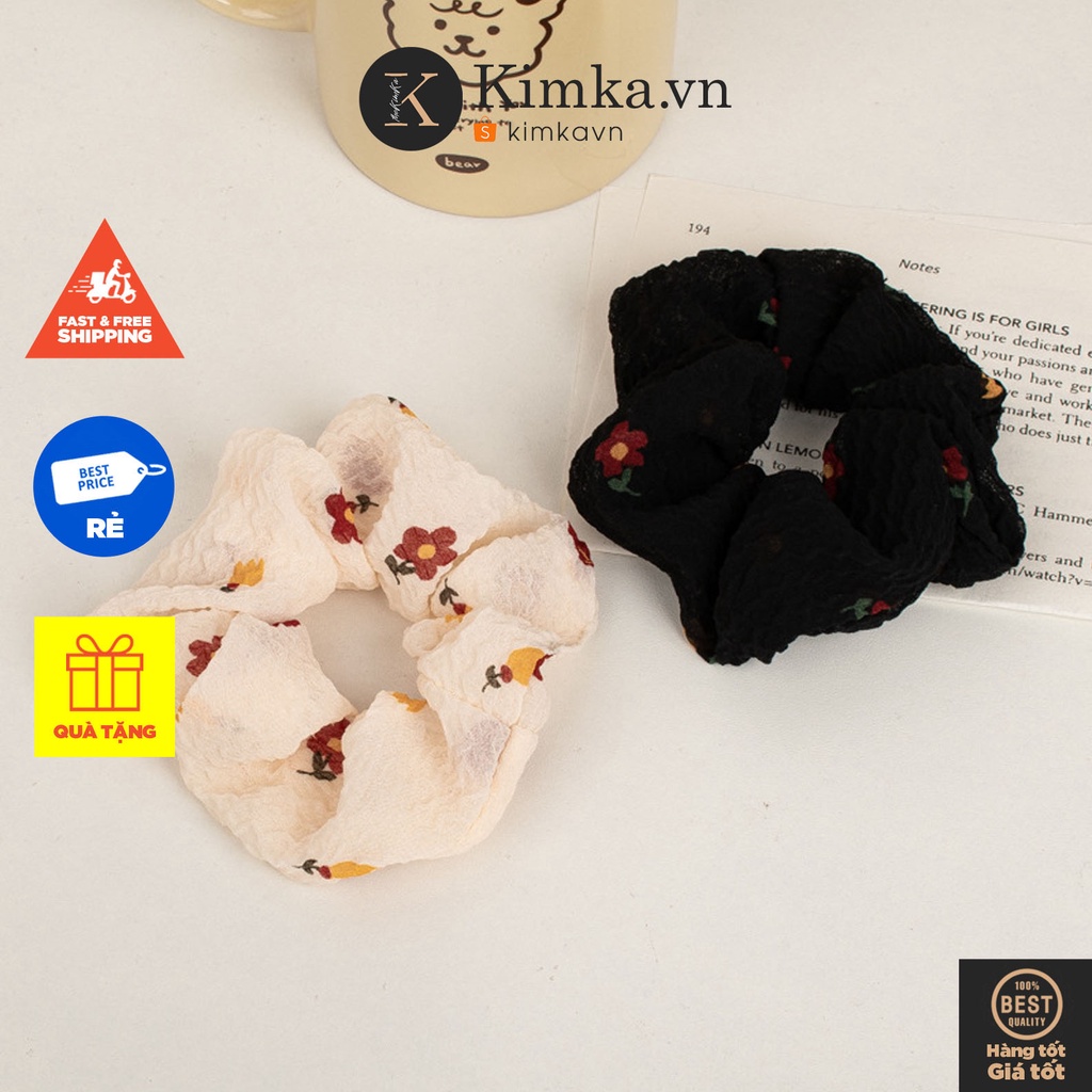 (0424) Dây Chun Scrunchies Vải Thô Nhăn Hoa Nhí Đơn Giản Nữ Tính