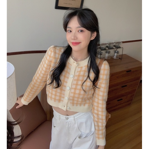 Áo Cardigan Dệt Kim Tay Dài Cổ Tròn Dáng Rộng Kẻ Sọc Kiểu Hàn Quốc Cho Nữ