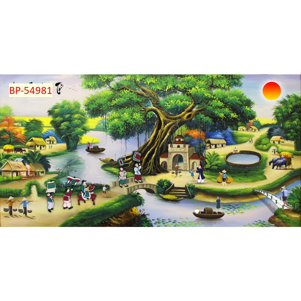 Tranh Dán Tường 3D Đồng Quê Cầu Tre Xuối Nước Xanh Biếc Tặng keo và dụng cụ dán tự thi công đơn giản