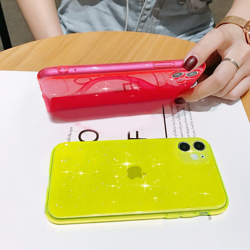 Ốp điện thoại silicon mềm phối kim tuyến cho Neon Fluorescent Color Case for iPhone 12 Pro Max 12 Mini Soft TPU Silicone Phone Case For iPhone 6 6s 7 8 Plus SE 11 Pro XR X XS Max Transperant Back Cover