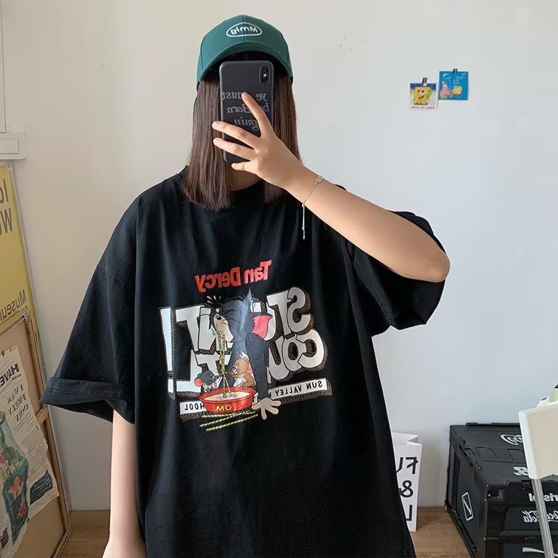 Áo Thun Tay Ngắn Dáng Rộng In Họa Tiết Phong Cách Hip Hop Hàn Quốc Thời Trang Mùa Hè Cho Nam Và Nữ size M-8XL