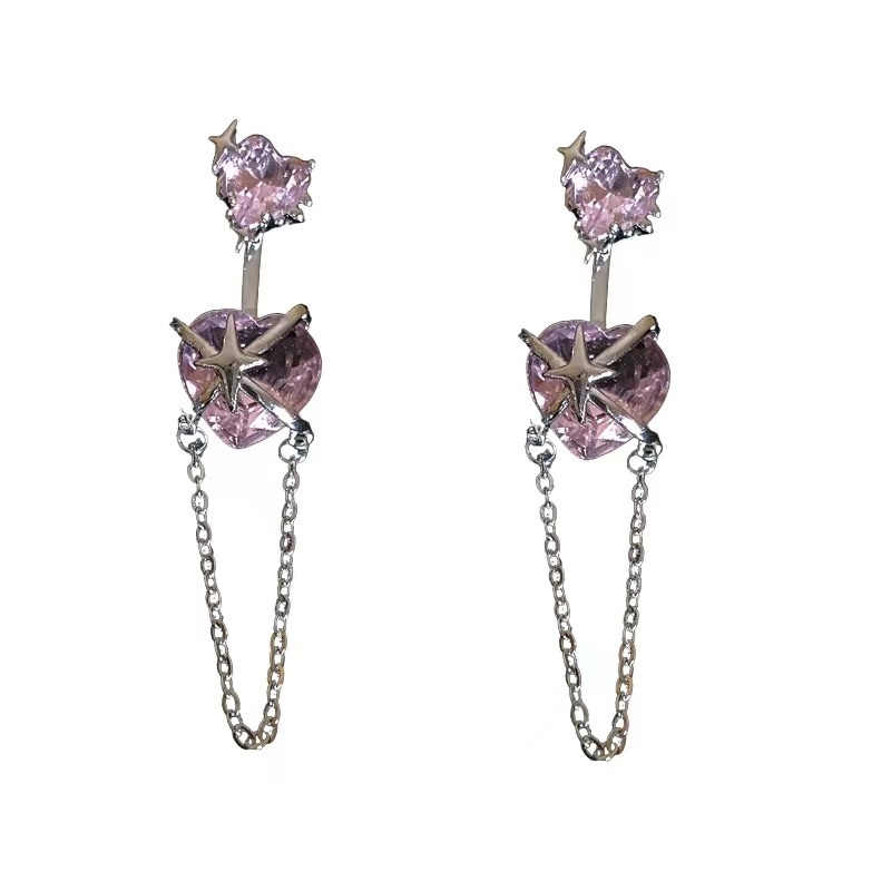 Khuyên Tai Tua Rua Hình Ngôi Sao / Trái Tim Đính Đá zircon Phong Cách Harajuku Ngọt Ngào Cho Nam