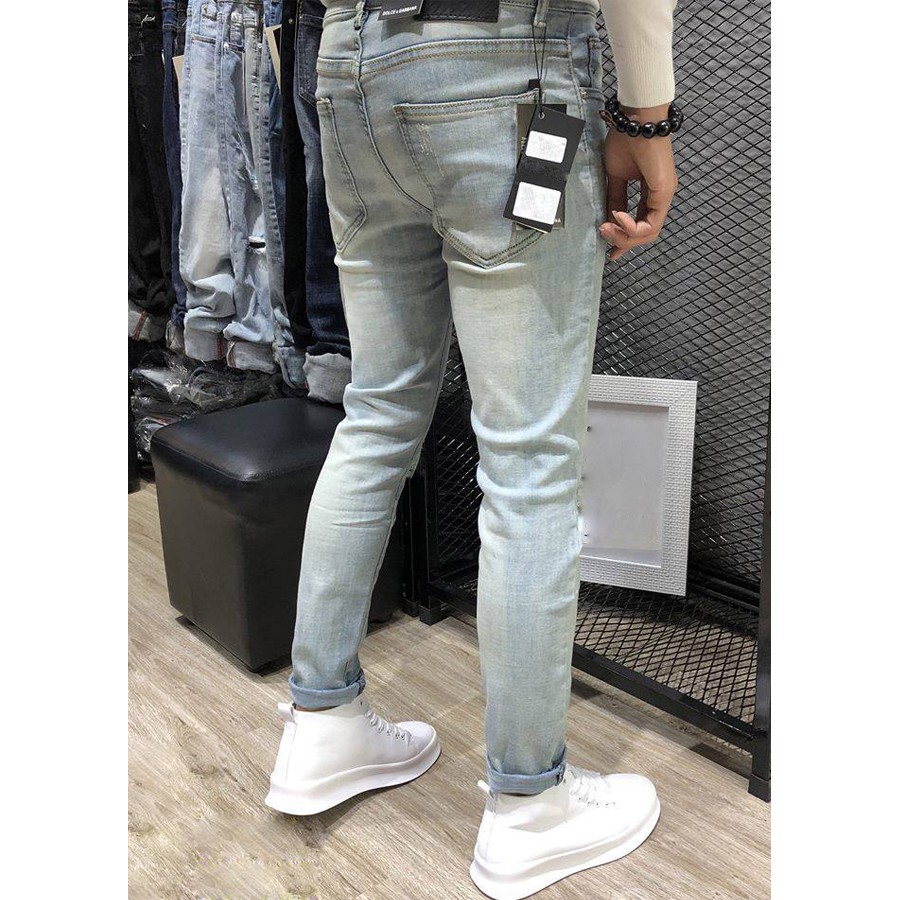 Quần Jean Bạc Dáng Body Hàn Quốc Vải Mịn Không Phai Màu Co Giãn Nhẹ