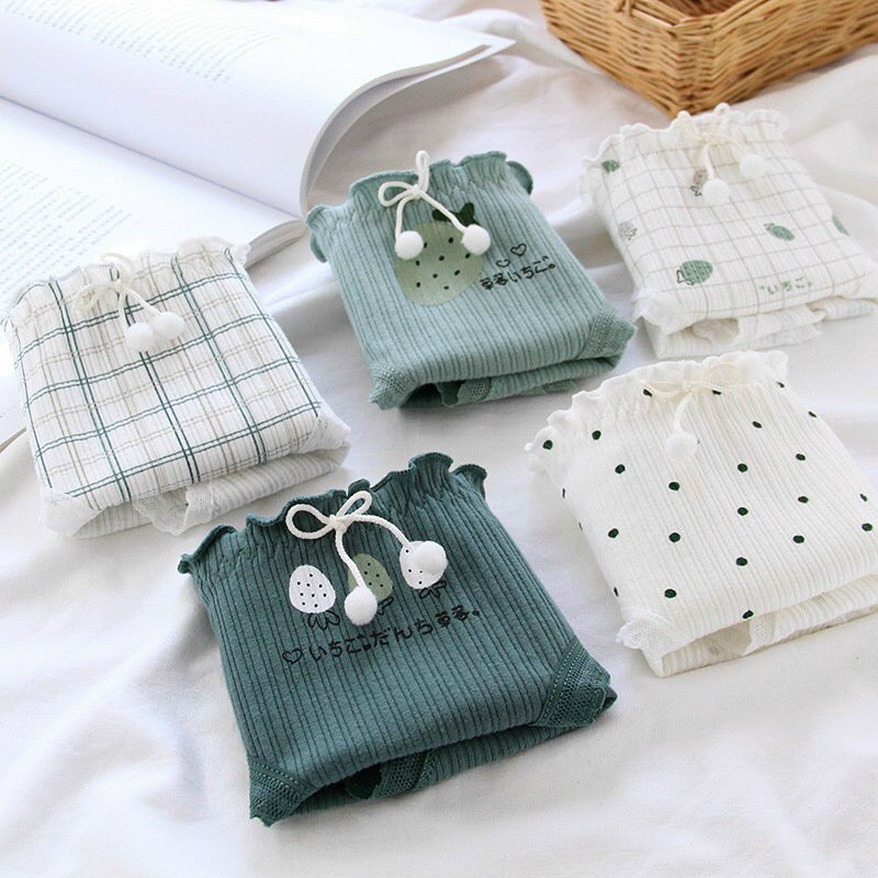 Set 4 Quần Lót Ren Nữ ❤️ FREESHIP ❤Quần Cotton gân tăm ren kháng khuẩn hàng cao cấp -Quần Lót CottonHoạ Tiết Đáng Yêu
