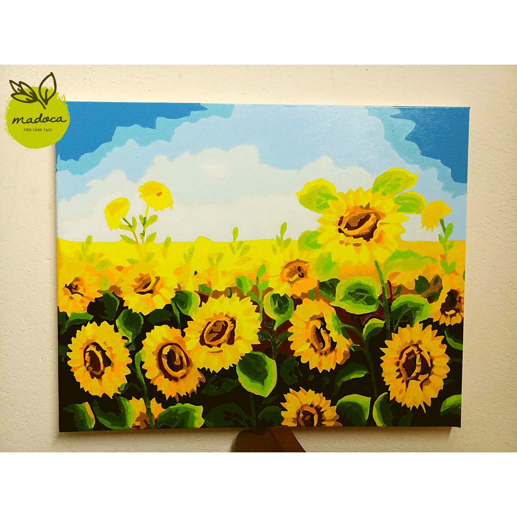 Tranh tô màu, Tranh sơn dầu số hóa tự tô Madoca có khung 40x50cm Hoa Hướng Dương