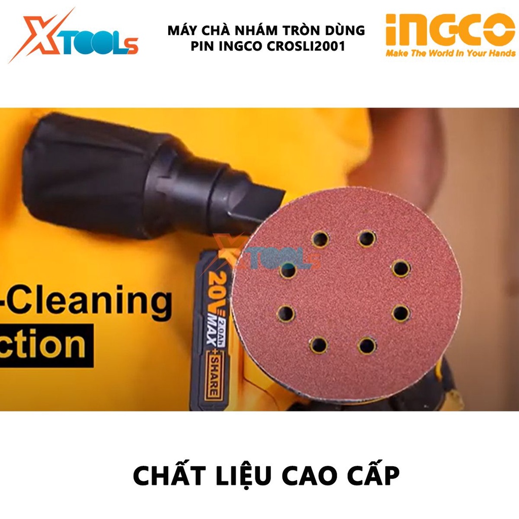 Máy chà nhám tròn dùng pin INGCO CROSLI2001 | Máy đánh bóng dùng pin, tốc độ không tải: 10000/min, Đường kính đĩa 125mm