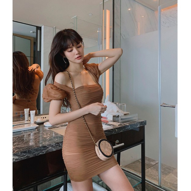 Đầm Body Nhún Cổ Vuông Tay Phồng Dành Cho Nữ | BigBuy360 - bigbuy360.vn