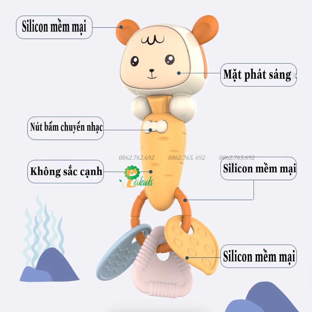 Đồ chơi gặm nướu silicon mềm mại cho bé tặng kèm pin Lakids