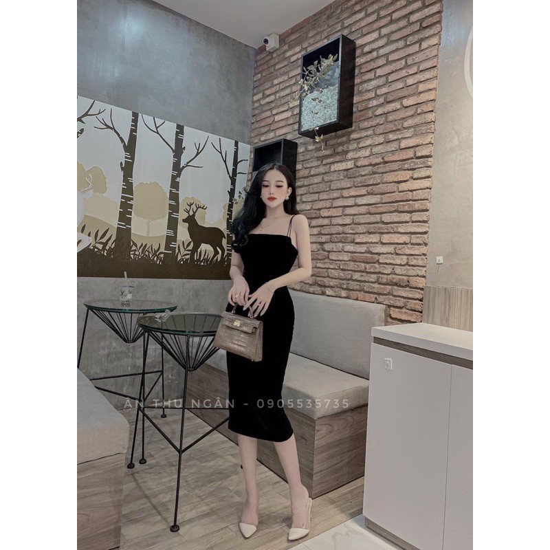 ĐẦM NHUNG 2D BODY ĐEN - ĐỎ