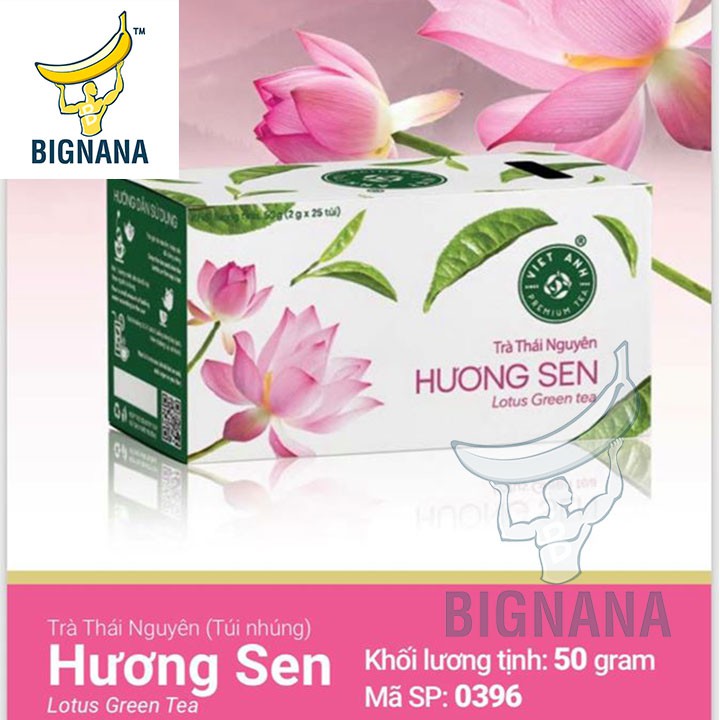 Trà Xanh Túi Lọc Hương Sen, Hương Nhài Thái Nguyên, Trà Búp Việt Anh Hộp 50gr, 25 Gói, Loại 1 Tôm 2 Lá