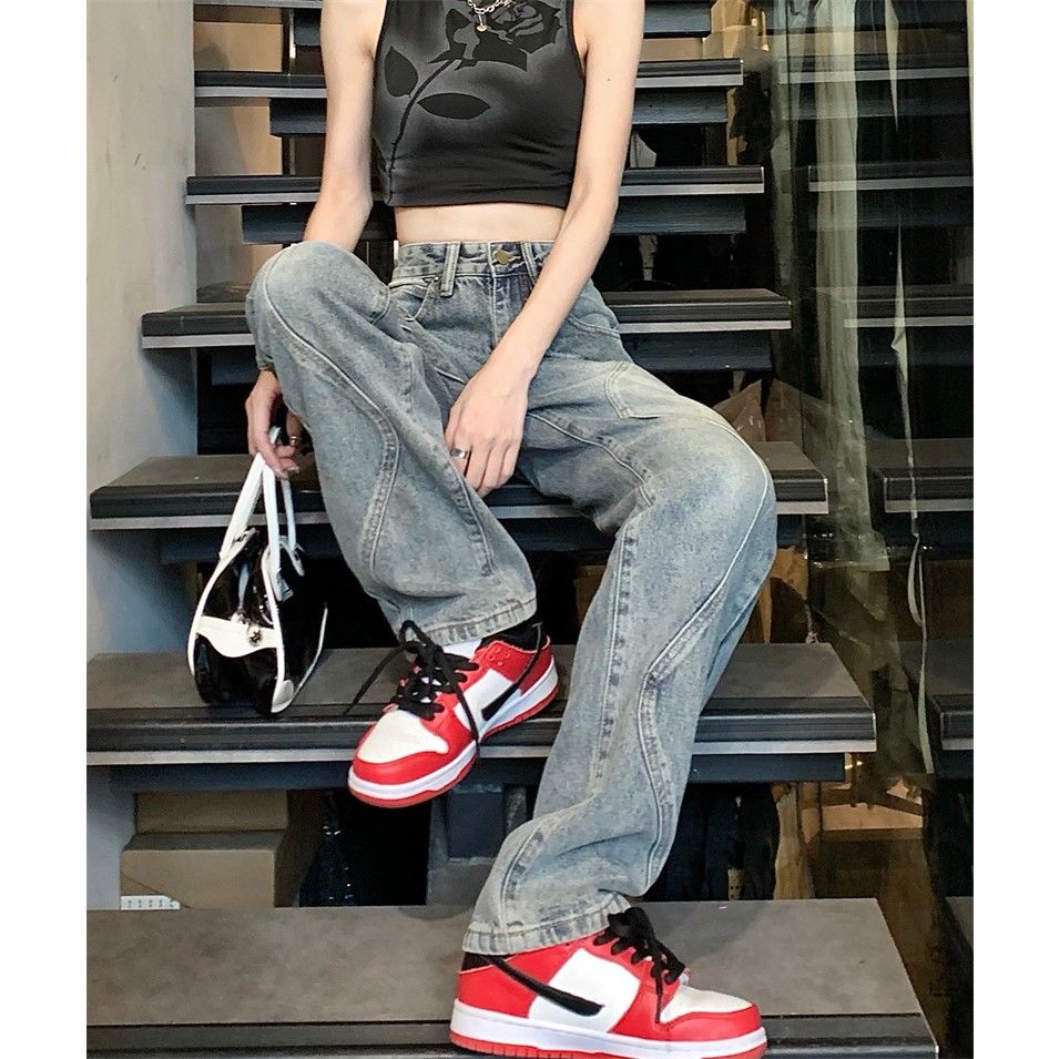 Quần Jeans Nữ Lưng Cao Ống Rộng Thời Trang