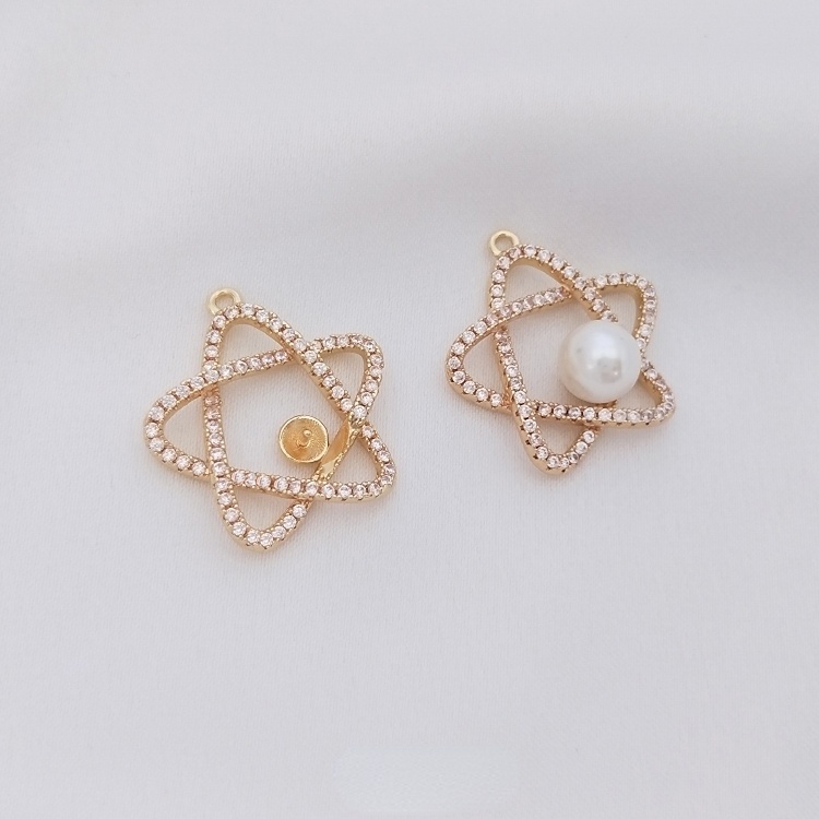 Phụ Kiện Giá Đỡ Mặt Dây Chuyền Hình Túi Tiền Xu Năm Cánh Bằng Đồng 14K diy