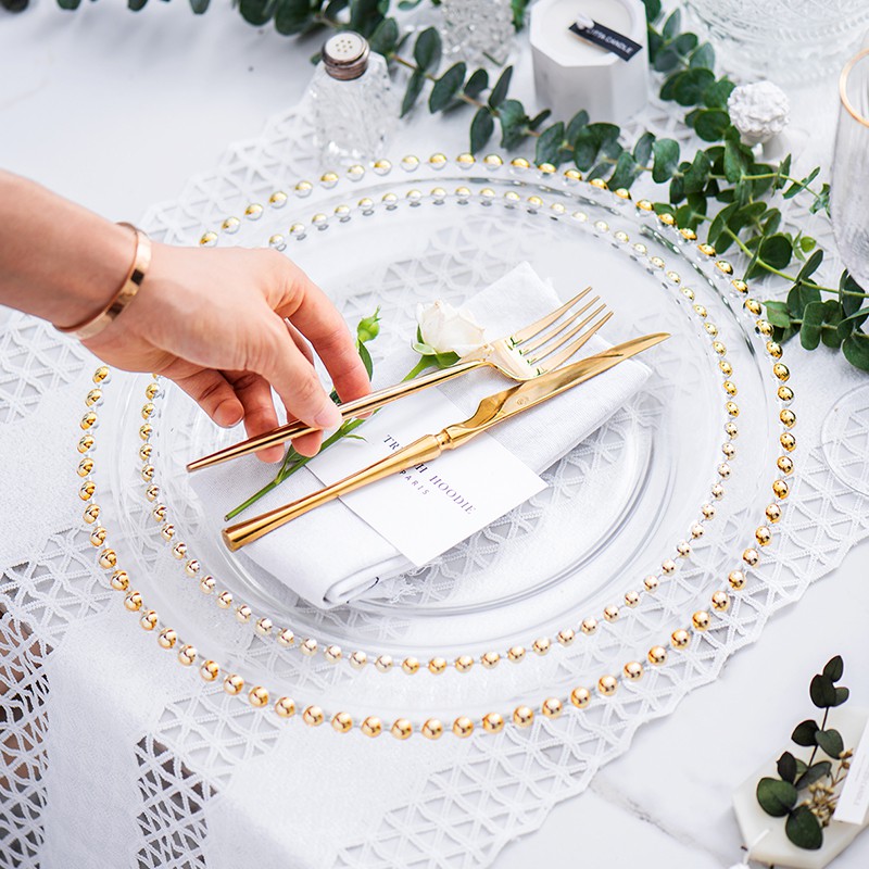 DĨA THỦY TINH VIỀN HẠT VÀNG CAO CẤP
