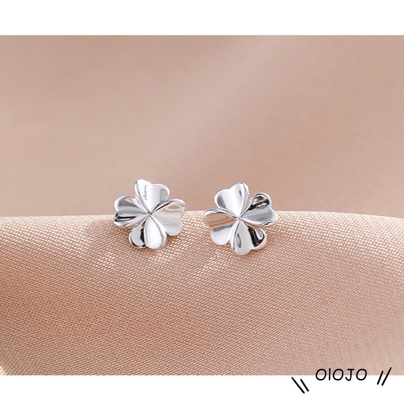 Bông tai bạc S925 hình cỏ bốn lá / trái tim thời trang Hàn Quốc cho nữ