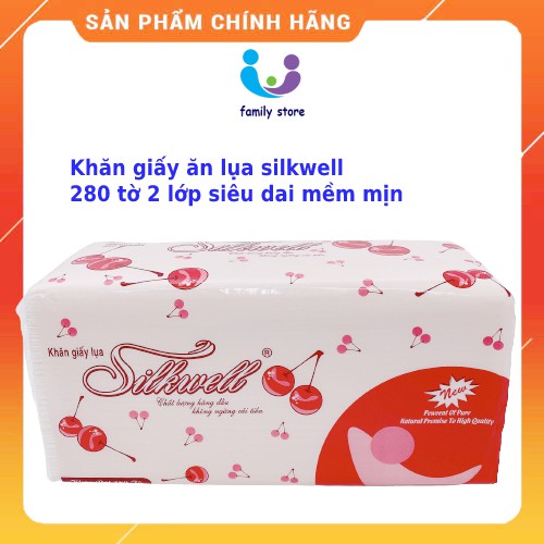  Khăn giấy ăn khô đa năng Silkwell rút 280 tờ - Giấy đẹp 2 lớp Dai Mềm Mịn