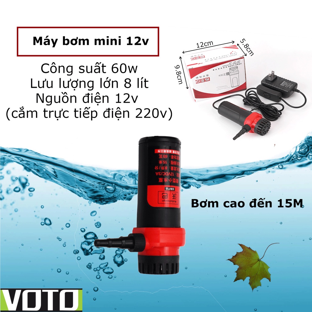 Máy bơm nước mini 12v 15M 60W dùng cho máy cắt rãnh tường, thay nước bể cá (màu đỏ)