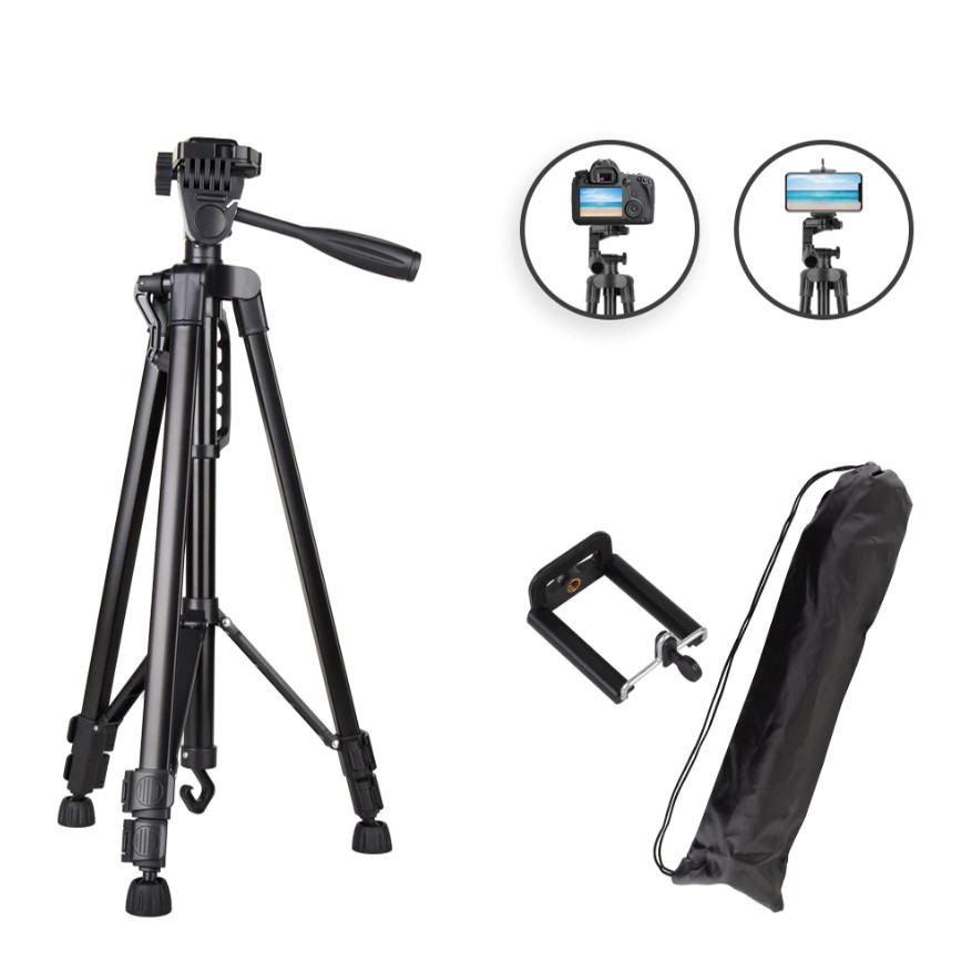 Chân Tripods Bằng Hợp Kim Nhôm Chất Lượng Cao 3366 Cho Điện Thoại - Máy Ảnh - Máy Quay - Cao 1M5 - Tặng Kẹp Điện Thoại