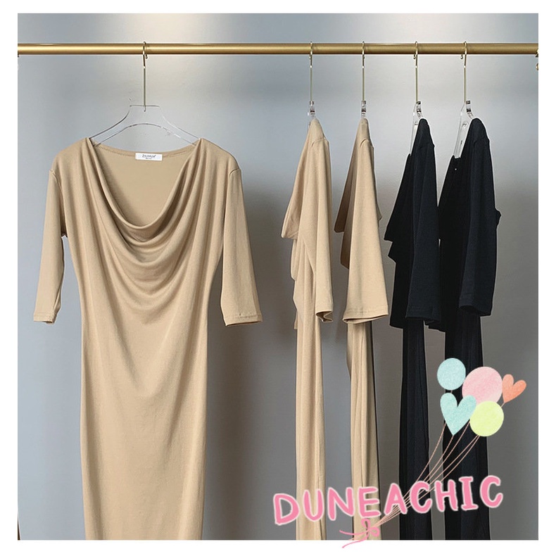 DUNEA Đầm nữ DUNEA tay dài ôm dáng xẻ tà thời trang quyến rũ